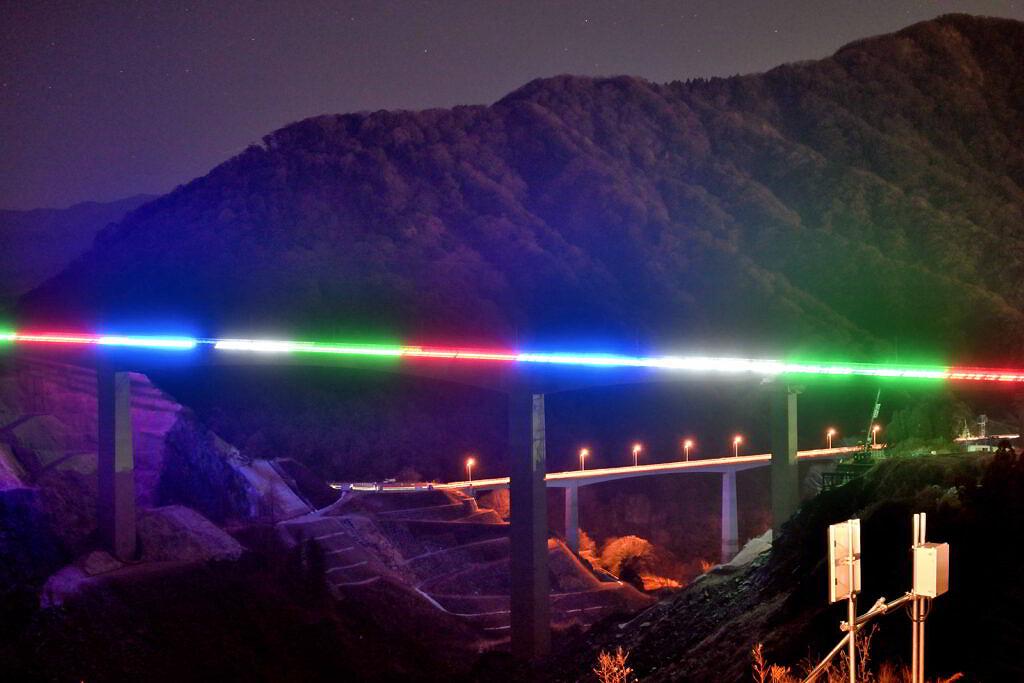 【南阿蘇村立野】新阿蘇大橋のライトアップ！『復興への光の架け橋』